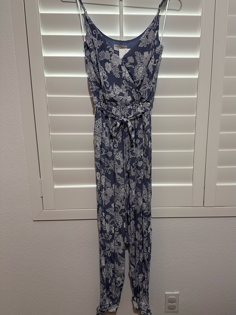 Dress Forum Blue Floral Spaghetti-Strap Surplice Jumpsuit